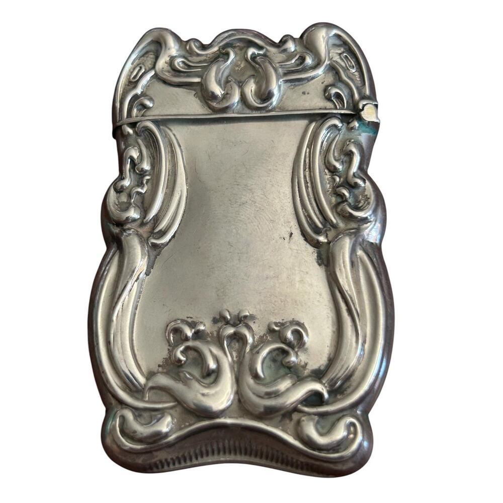 Antique Art Nouveau Sterling Silver Vesta Case Match Safe Repoussé Floral Design